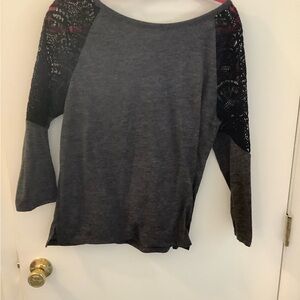 Gray and Black Lace Sleeve Top